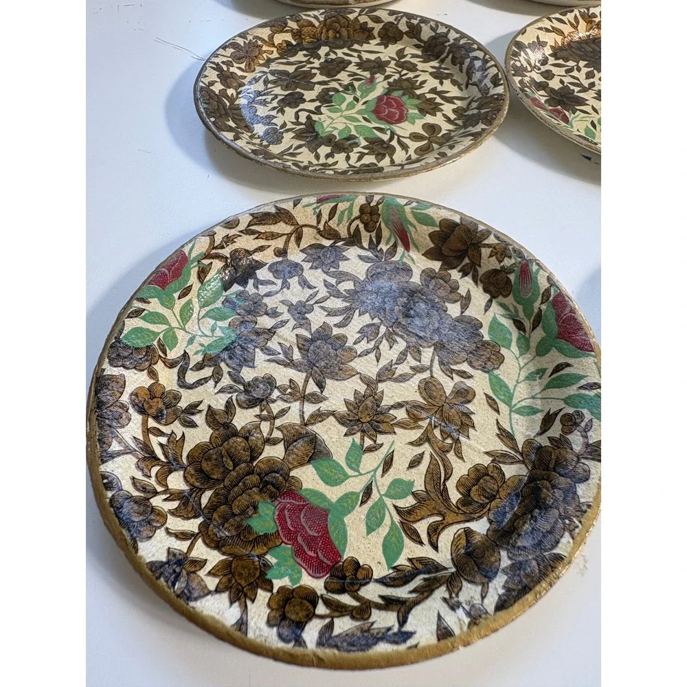Vintage Made in Japan Papier Mache Floral Coaster Set of 8 with Matching Box